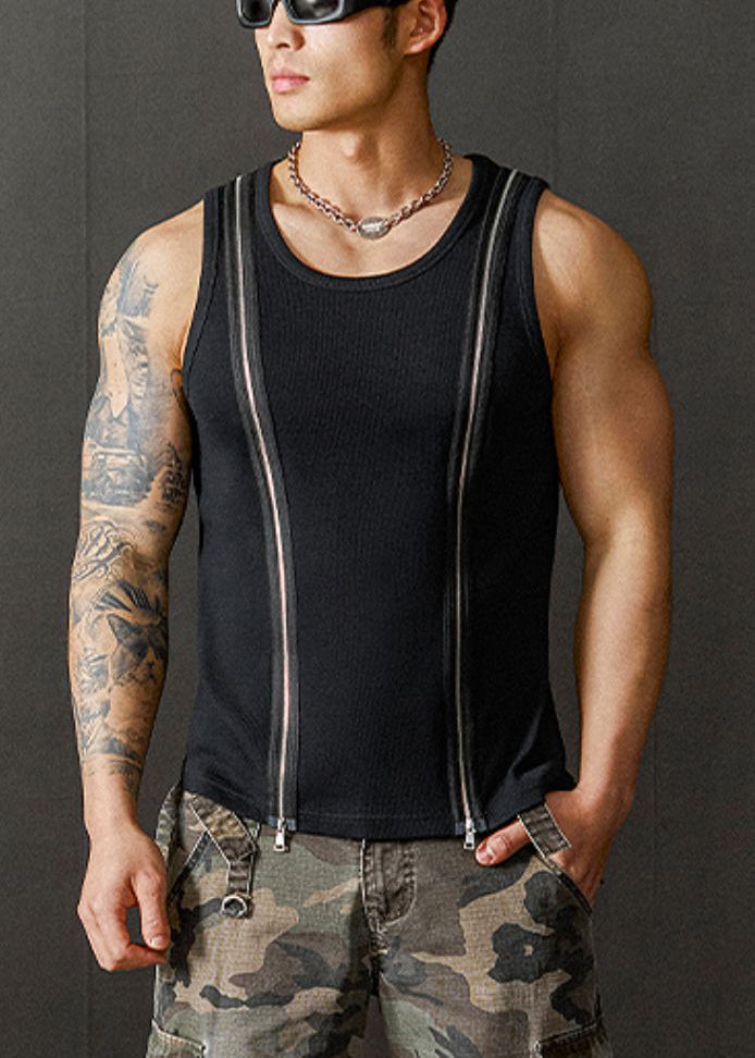 Cotton Up Herren Design Original Zip Neu Tank Top Sommer Schwarz