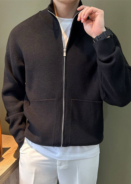 Herren Strickmäntel Frühling Taschen Up Neue Schwarz Zip