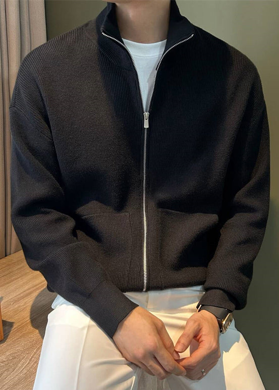 Herren Strickmäntel Frühling Taschen Up Neue Schwarz Zip