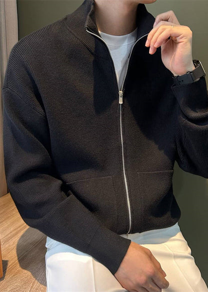 Herren Strickmäntel Frühling Taschen Up Neue Schwarz Zip