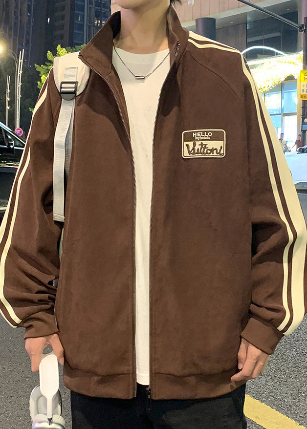 Schwarzer neuer gestreifter Frühlings-Reißverschluss-Baumwollmantel für Herren