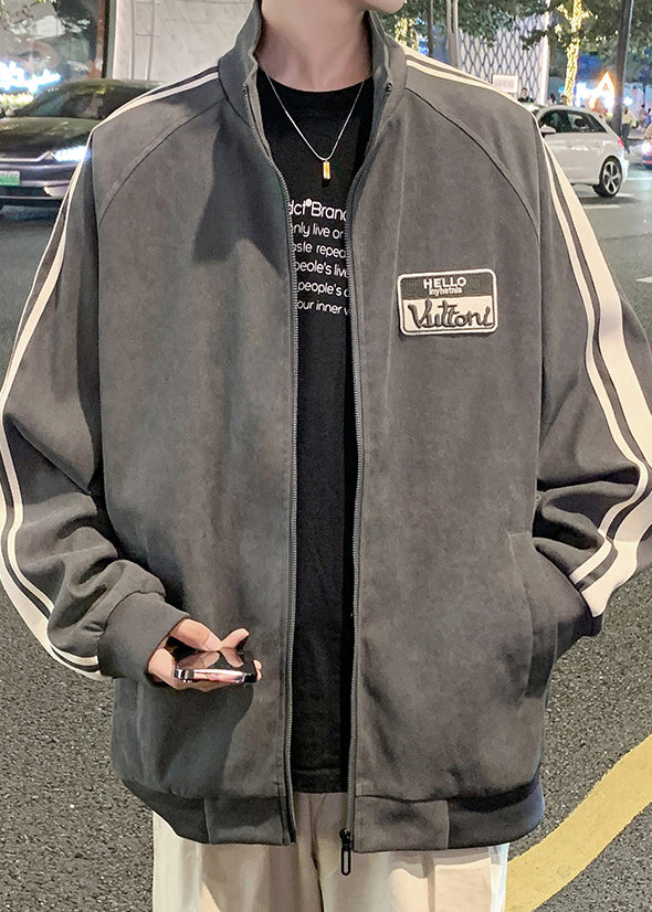 Schwarzer neuer gestreifter Frühlings-Reißverschluss-Baumwollmantel für Herren