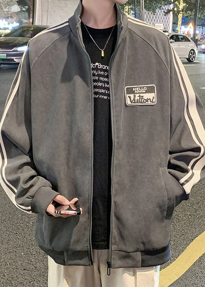 Schwarzer neuer gestreifter Frühlings-Reißverschluss-Baumwollmantel für Herren