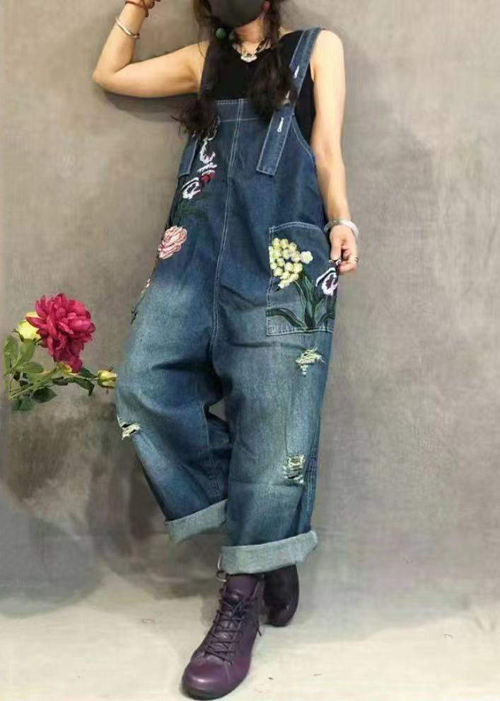 Neu Blau Bestickte Taschen Denim Overall Sommer MN062