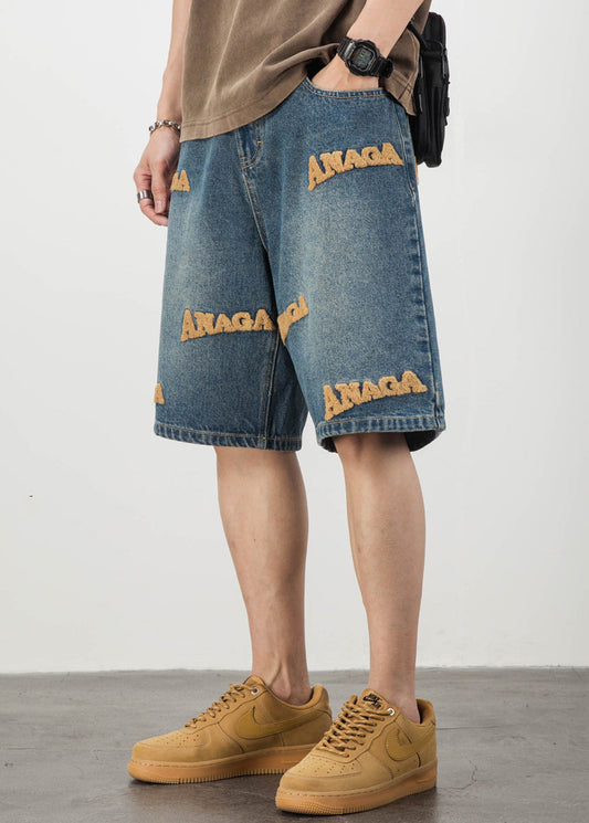Pantalons et shorts d'été bleus pour hommes avec poches et lettres
