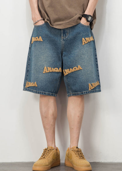 Pantalons et shorts d'été bleus pour hommes avec poches et lettres