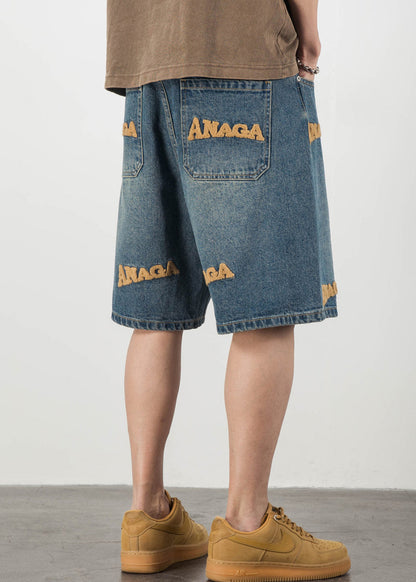 Pantalons et shorts d'été bleus pour hommes avec poches et lettres