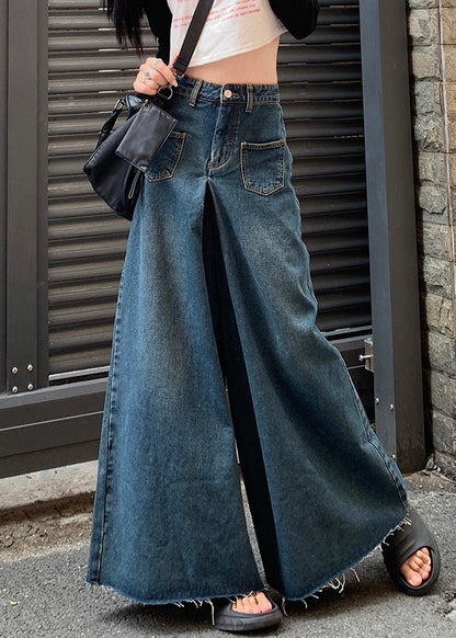 Pantalon en jean taille haute à poches bleues pour l'automne PP026