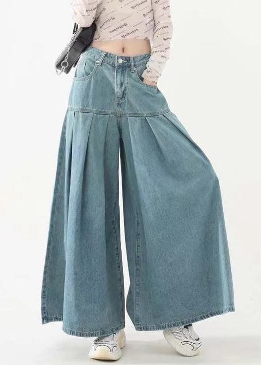 New Blue Pockets High Waist Denim Wide Leg Pants Spring Ada Fashion