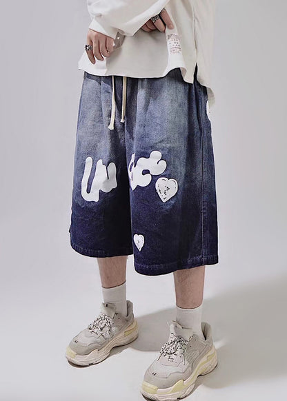 Print Lace New Waist Shorts Up Blue Summer Mens Elastic