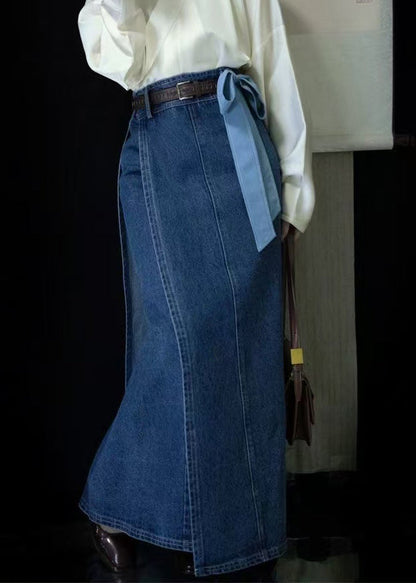 Jupes taille haute en jean bleu à ouverture latérale pour le printemps