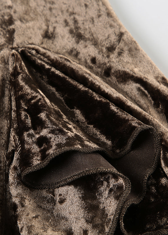 New Elastic Silk Summer Waist Velvet Skirt Brown Asymmetrical