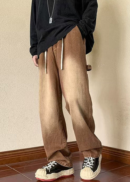 Pantalon en jean marron pour homme, taille élastique, poches, nouvelle collection printemps