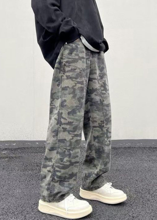 Pantalon polaire camouflage chaud à taille haute pour homme avec poches