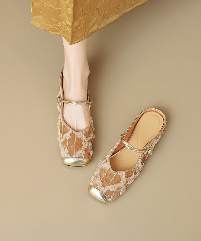 Ruffled New Apricot Style Cowhide Leather Chinese Fashion Print