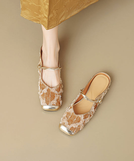 Ruffled New Apricot Style Cowhide Leather Chinese Fashion Print