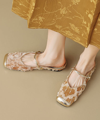Ruffled New Apricot Style Cowhide Leather Chinese Fashion Print