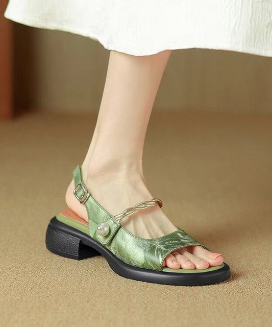 Neue Grün Retro Sandalen mit Blockabsatz im chinesischen Stil, Peep Toe KJ066