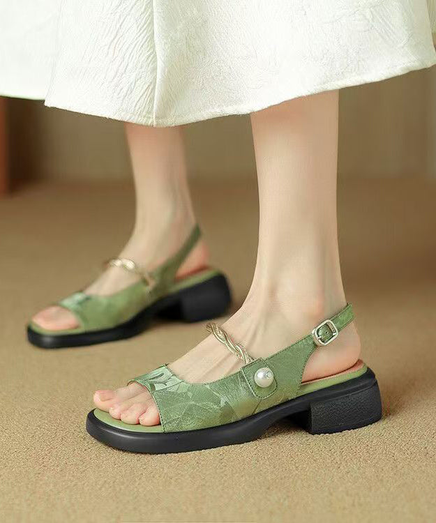 Neue Grün Retro Sandalen mit Blockabsatz im chinesischen Stil, Peep Toe KJ066