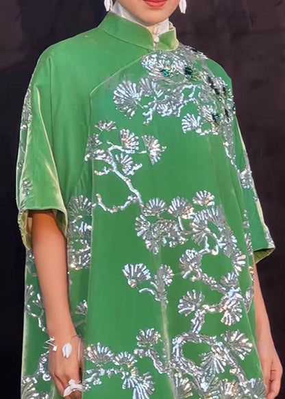 Robe d'été asymétrique à col montant vert de style chinois BV006