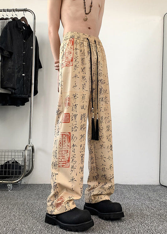 New Chinese Style Printed Ice Silk Men's Wide Leg Pants Summer YT046