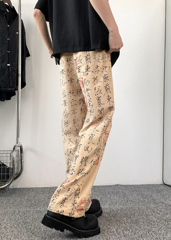 New Chinese Style Printed Ice Silk Men's Wide Leg Pants Summer YT046