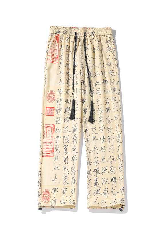 New Chinese Style Printed Ice Silk Men's Wide Leg Pants Summer YT046