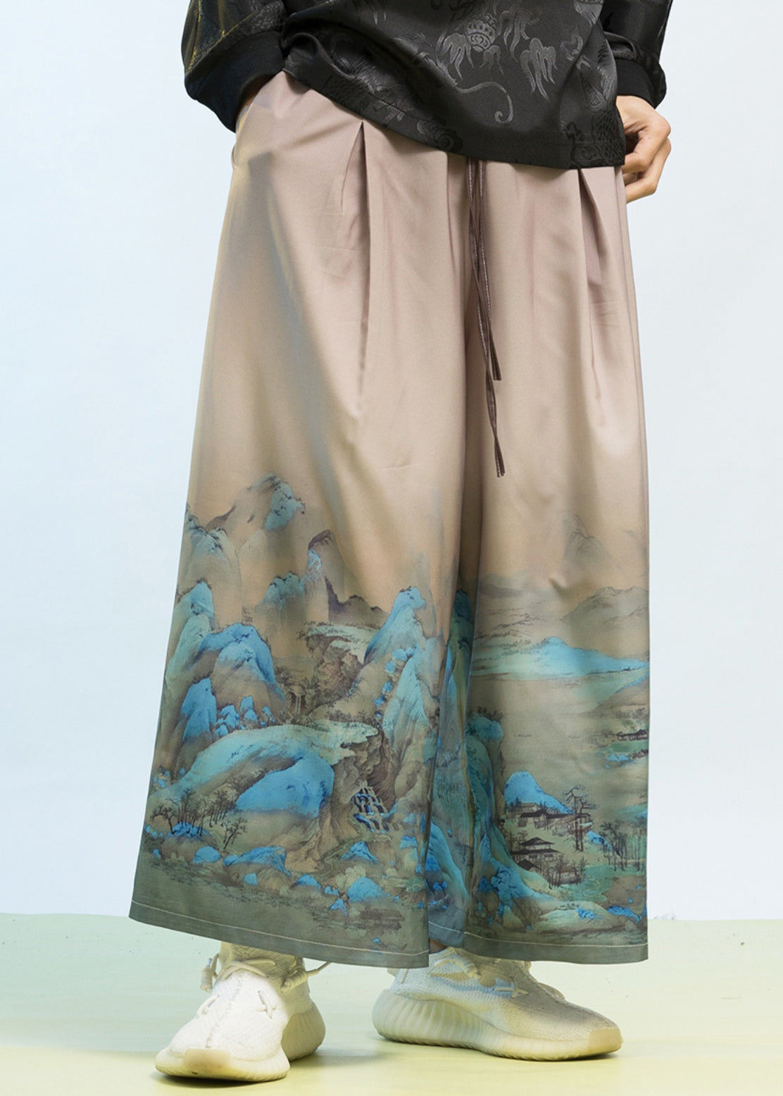 New Chinese Style Thousand Mile Jiangshan Printed Men Wide Leg Pants SA008