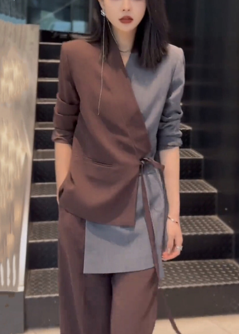 Patchwork Set Asymmetrisch Zwei Spitzenteile Kaffee Baumwolle Up Neu