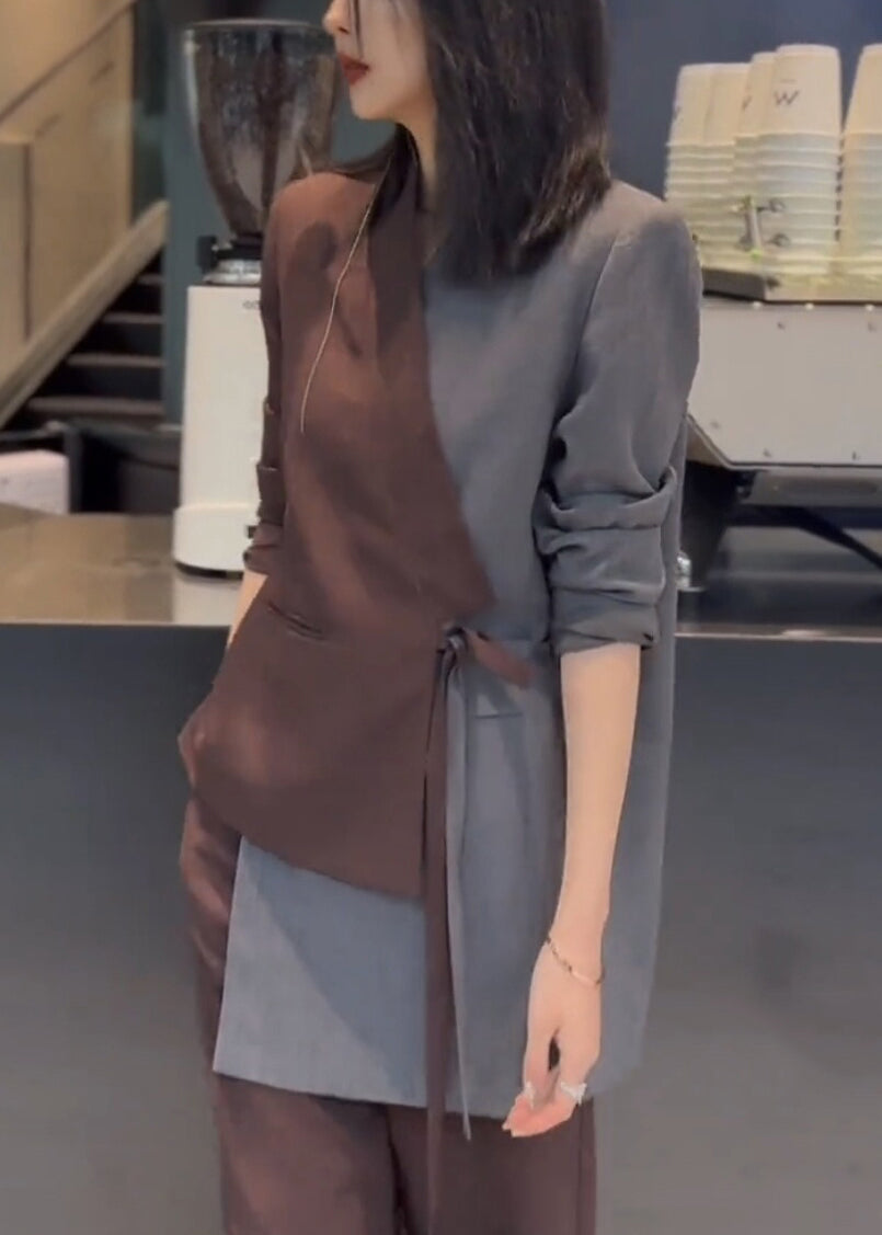 Patchwork Set Asymmetrisch Zwei Spitzenteile Kaffee Baumwolle Up Neu