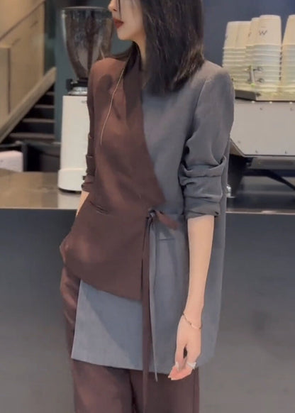 Patchwork Set Asymmetrisch Zwei Spitzenteile Kaffee Baumwolle Up Neu