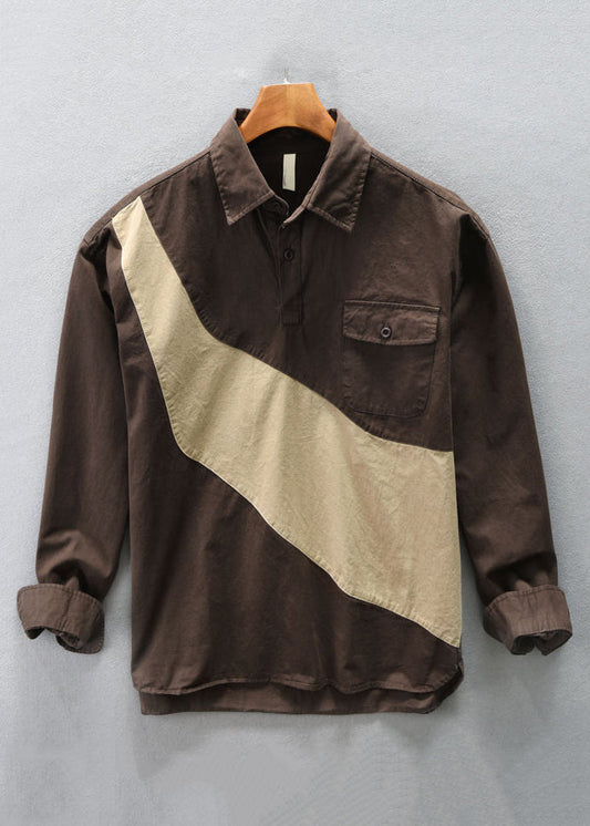 TC031 Baumwolle Frühling Kaffee Polo Shirts Herren Taste Patchwork Neue