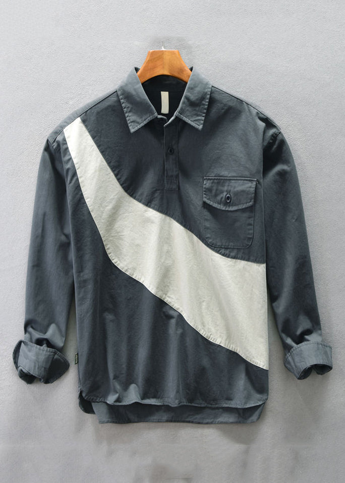 TC031 Baumwolle Frühling Kaffee Polo Shirts Herren Taste Patchwork Neue