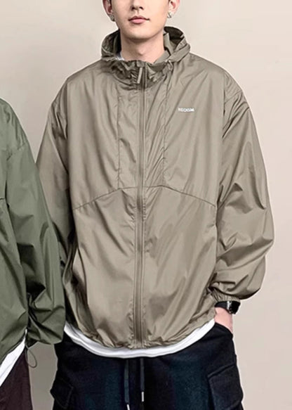Kaffee UPF Neue Taschen Reißverschluss 50+ Dünner Herrenmantel mit Kapuze