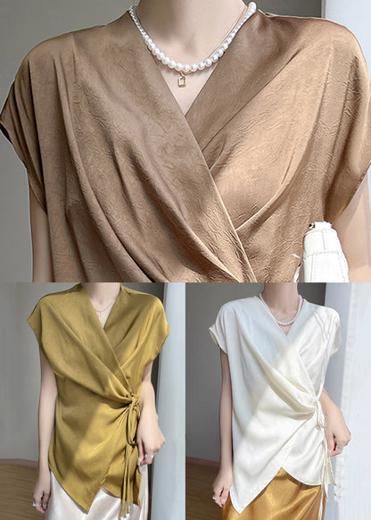 Solid Short Coffee Silk Design Shirt Original New Sleeve