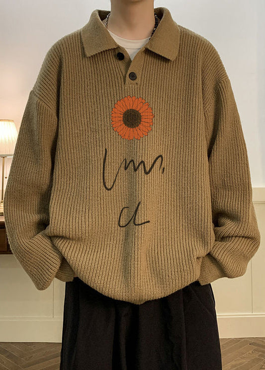 Neuer Kaffee Peter Pan Kragen Dicker Strick Herren Strickpullover Herbst EQ001