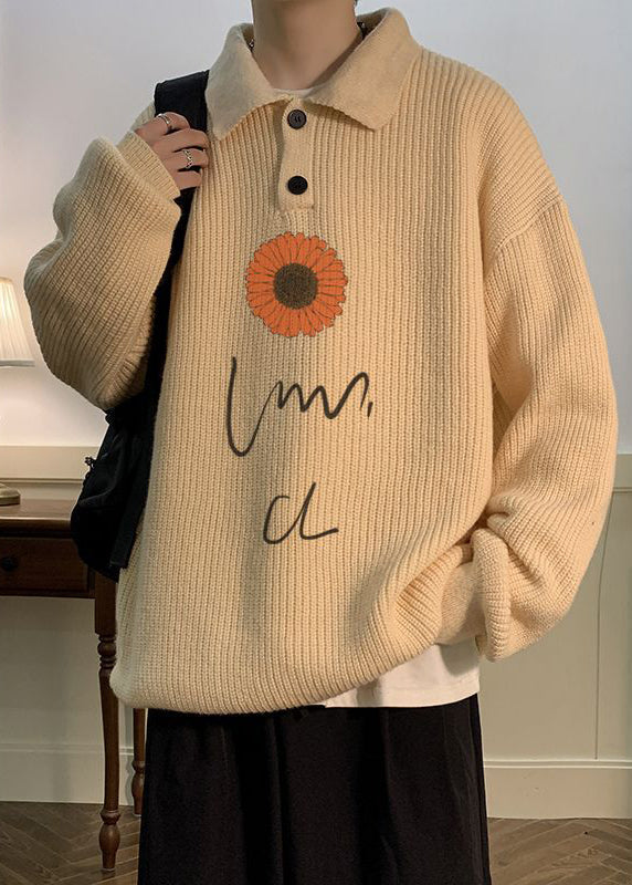 Neuer Kaffee Peter Pan Kragen Dicker Strick Herren Strickpullover Herbst EQ001