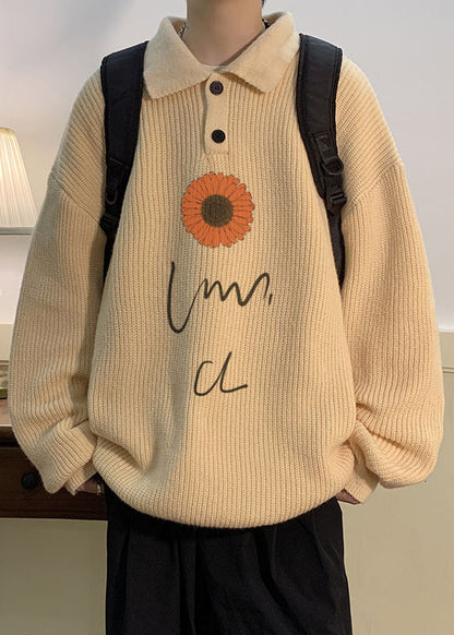 Neuer Kaffee Peter Pan Kragen Dicker Strick Herren Strickpullover Herbst EQ001