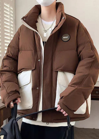 New Coffee Pockets Oversized Patchwork Duck Down Men Down Coats Winter RM009