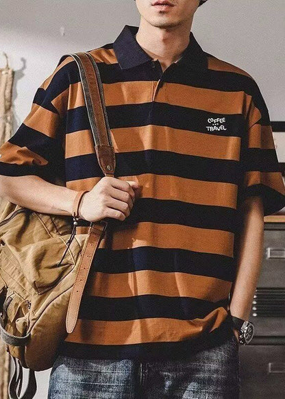 Herren New Print Kaffee Shirt Sommer Polo gestreifte Baumwolle