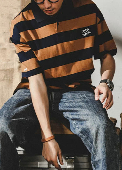 Herren New Print Kaffee Shirt Sommer Polo gestreifte Baumwolle