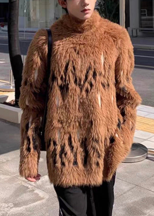 Neu Kaffee Rollkragen Dicken Nerz Samt Männer Pullover Winter RC029