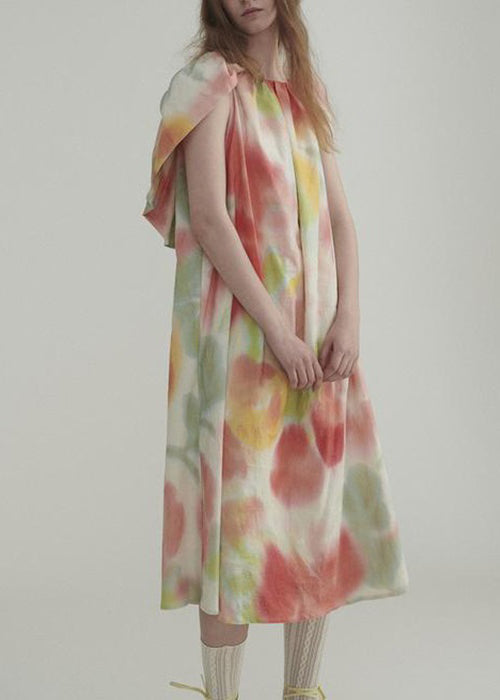 New Colorblock Ruffled Print Linen Dress Summer XX045