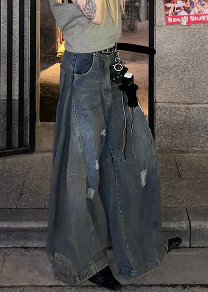 Pantalon large en denim gris foncé avec poches à trous pour l'été AW1021