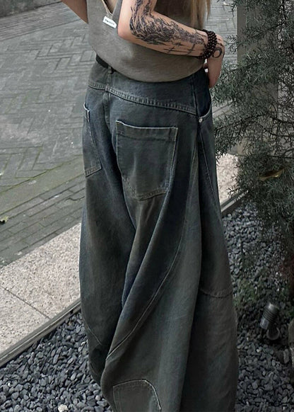 Pantalon large en denim gris foncé avec poches à trous pour l'été AW1021