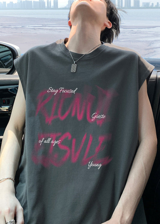 New Cotton Shirt Dark Men Summer Cozy T Gray Print