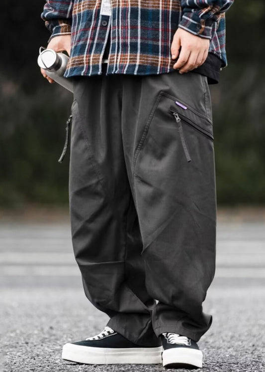 Zip Baumwolle Taschen Up Frühling Männer Dunkle Hose Grau Neue