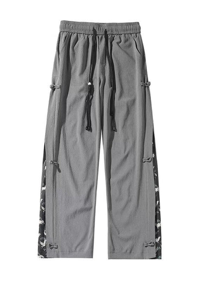 Pantalon droit en soie glacée à boutons chinois gris foncé pour homme, nouvelle collection été YT053