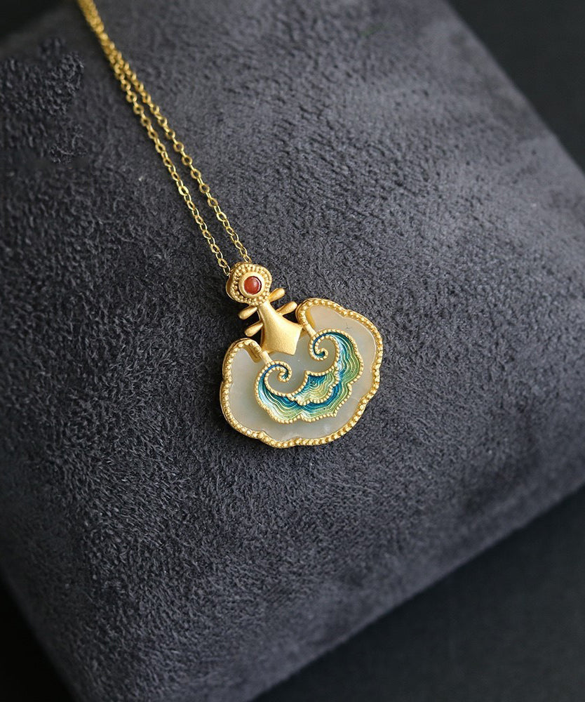 Neue Gold Antike Gold Jade Emaille Anhänger Halskette TX011