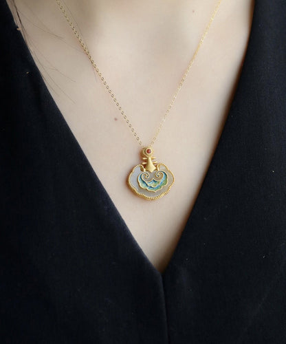 Neue Gold Antike Gold Jade Emaille Anhänger Halskette TX011